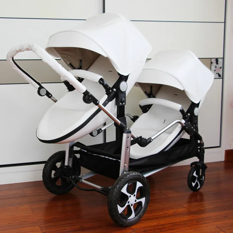 New Eggshell Twin Stroller Two-way Twin Stroller 2-in-1 Twin Children's Stroller Double Sleeping Basket with Adjustable Angle