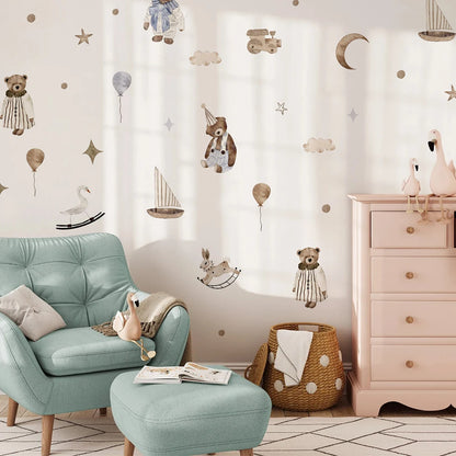 Boho Dream Teddy Wall Stickers – Neutral Nursery Decor