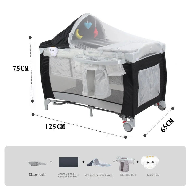 Multifunctional Newborn Baby Crib with Diaper Table & Mosquito Net