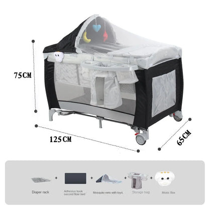 Multifunctional Newborn Baby Crib with Diaper Table & Mosquito Net