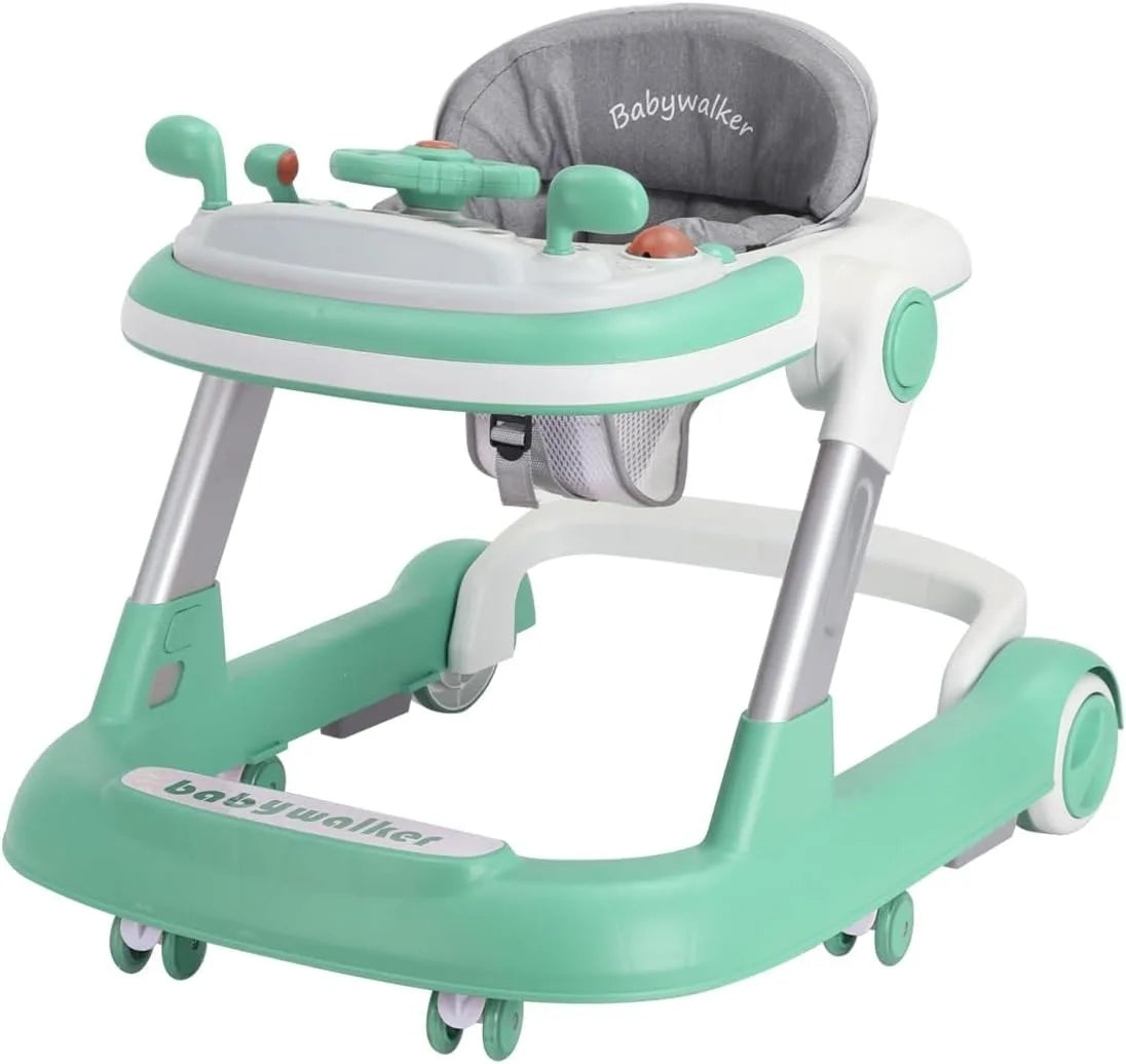 2 in 1 Baby Walker, Toddler Baby Push Walker with Removable Feeding Tray and Music Tray(Without Battery), Foldable Walker