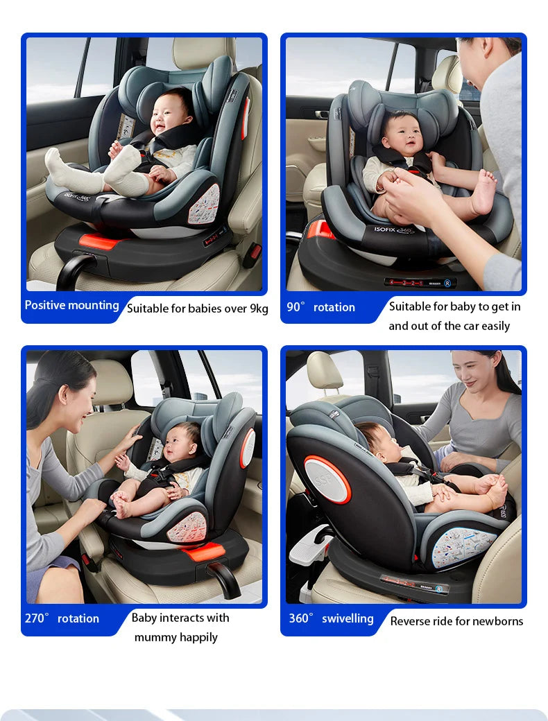 Child Car Safety Seats with ISOFIX for Baby Adjustable 360 Rotating Direction Angle 0-12 Years Suitable Car Seat with Footrest