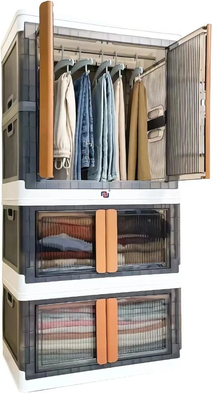 Folding Wardrobe Storage Cabinet Installation Free Movable Transparent Kids Clothing Organization Simple Foldable Closet Cabinet
