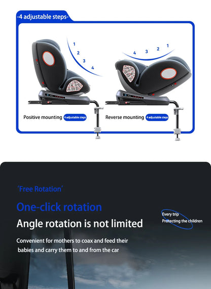 Child Car Safety Seats with ISOFIX for Baby Adjustable 360 Rotating Direction Angle 0-12 Years Suitable Car Seat with Footrest