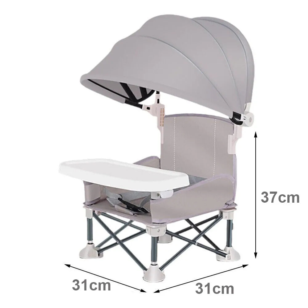 Foldable Baby Feeding Booster Seat with Tray & Sunshade
