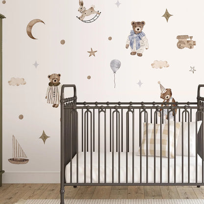 Boho Dream Teddy Wall Stickers – Neutral Nursery Decor