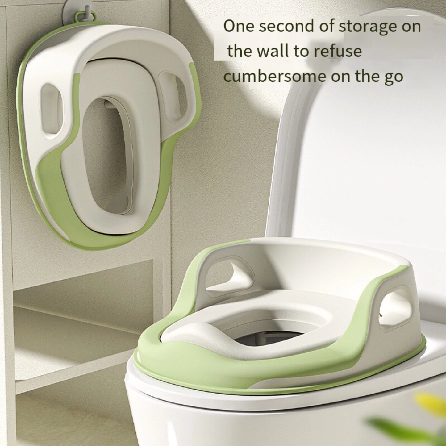 1 Pc Potty Training Seat with Handles Plastic Toilet Trainer Ring for Ages 3-6 Easy Storage Wall Hook Included Baby Potty