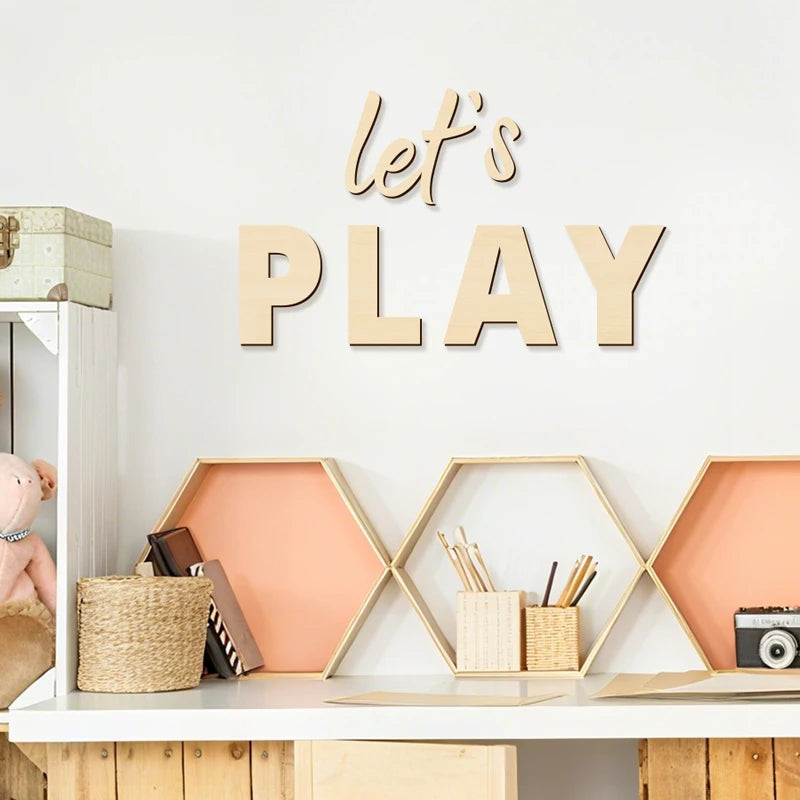 “Let’s Play” Wooden Wall Sign – Playroom Magic Starts Here