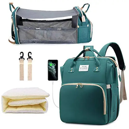 All-In-One 3-in-1 Diaper Bag Backpack with Foldable Baby Bed