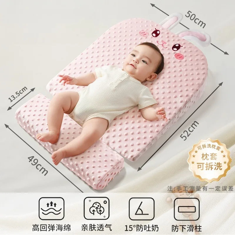 Baby Slope Pillow - Breathable Newborn Pillow for Preventing Milk Choking and Spitting Up - Lying-Down Feeding and Sleeping Aid