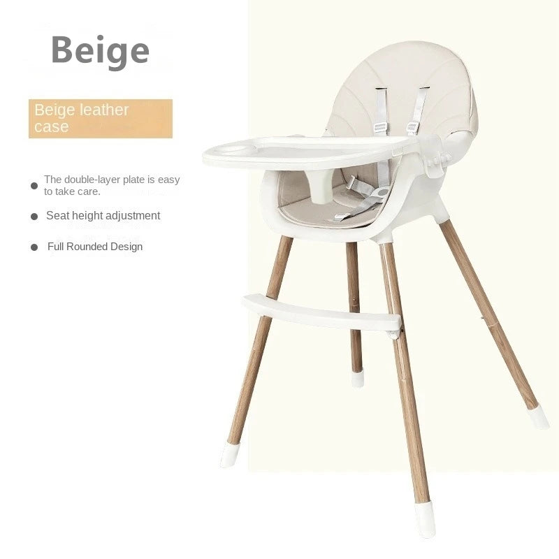 Convertible Baby High Chair, Highchair/Booster/Chair with Removable Tray, Adjustable Metal Legs, 5-Point Harness PU Cushion