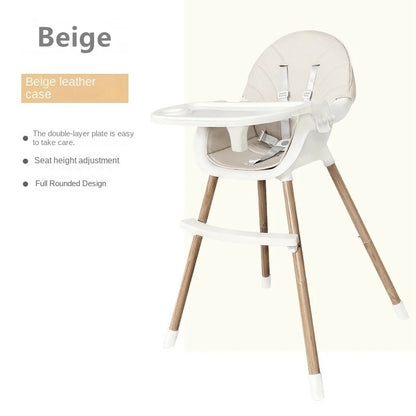 Convertible Baby High Chair, Highchair/Booster/Chair with Removable Tray, Adjustable Metal Legs, 5-Point Harness PU Cushion