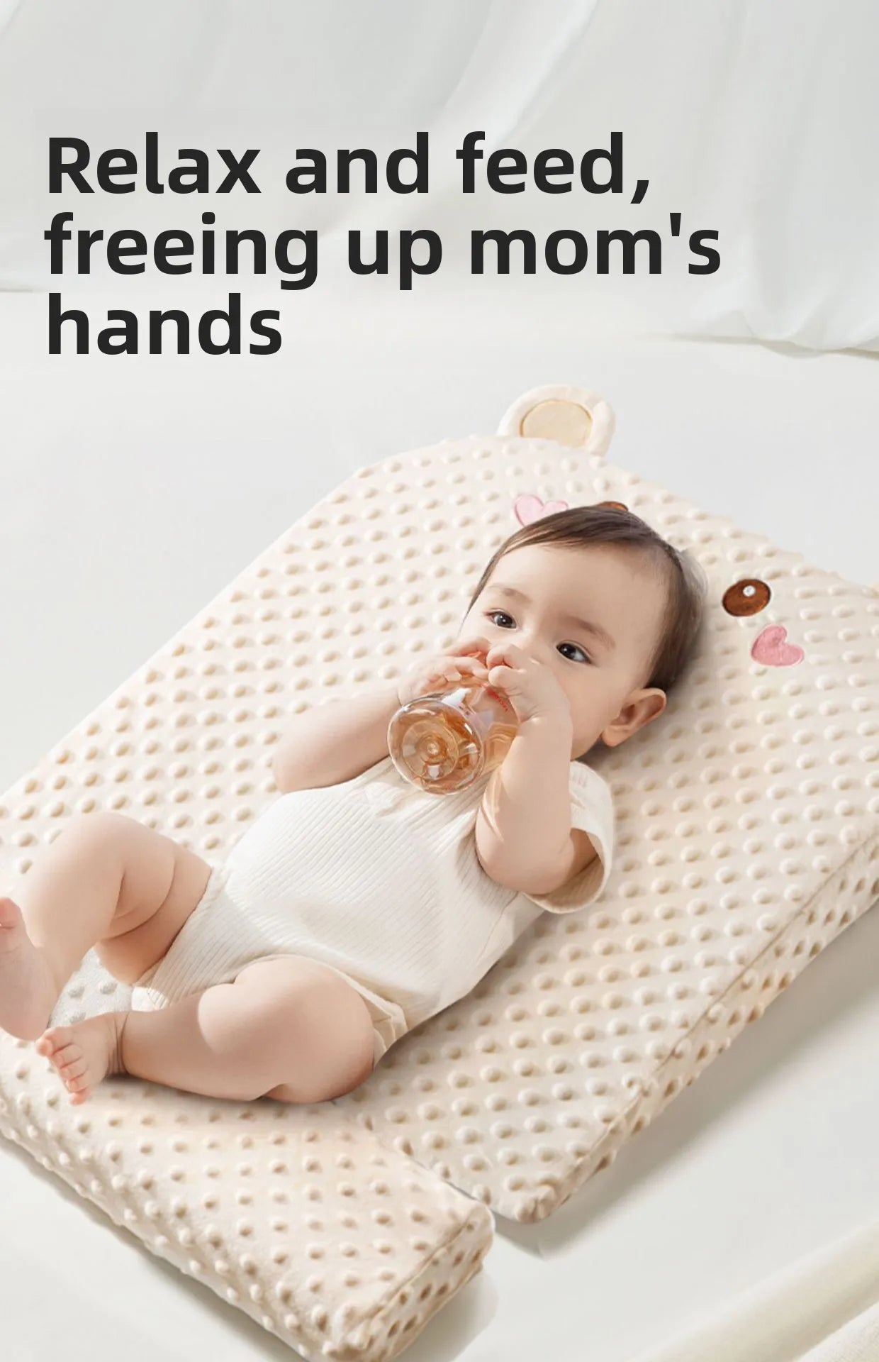 Baby Slope Pillow - Breathable Newborn Pillow for Preventing Milk Choking and Spitting Up - Lying-Down Feeding and Sleeping Aid