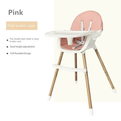 Convertible Baby High Chair, Highchair/Booster/Chair with Removable Tray, Adjustable Metal Legs, 5-Point Harness PU Cushion