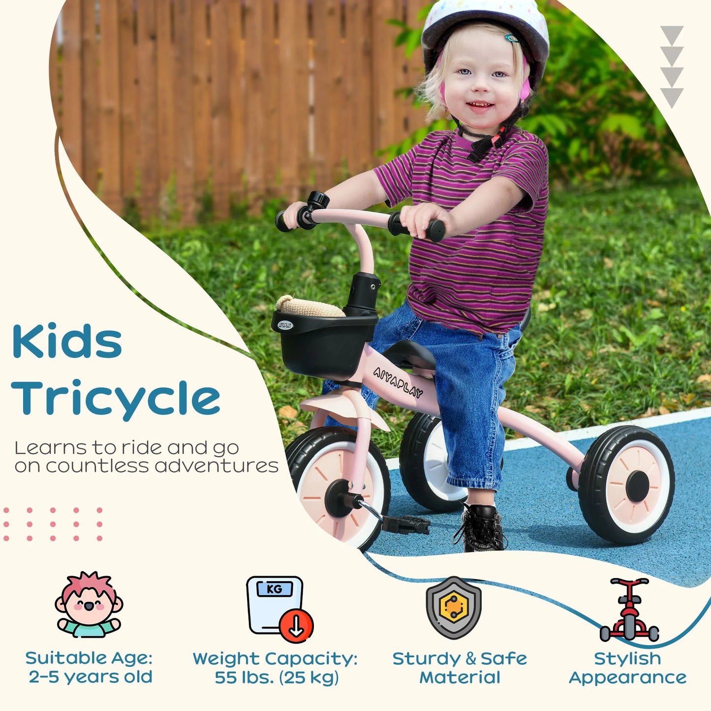 Kids Tricycle with Basket & Adjustable Seat (Ages 2–5)
