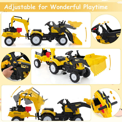 BabyBlush 3-in-1 Kids Ride-On Excavator Tractor with Trailer