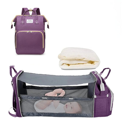 All-In-One 3-in-1 Diaper Bag Backpack with Foldable Baby Bed