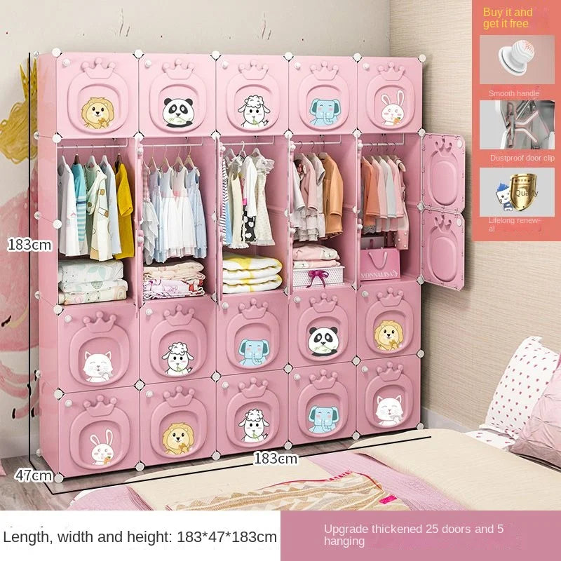 Modern Simplicity Children Bedroom Furniture Folding Wardrobe Cabinets Storage Locker Plastic Collapsible Box Clothes Closet