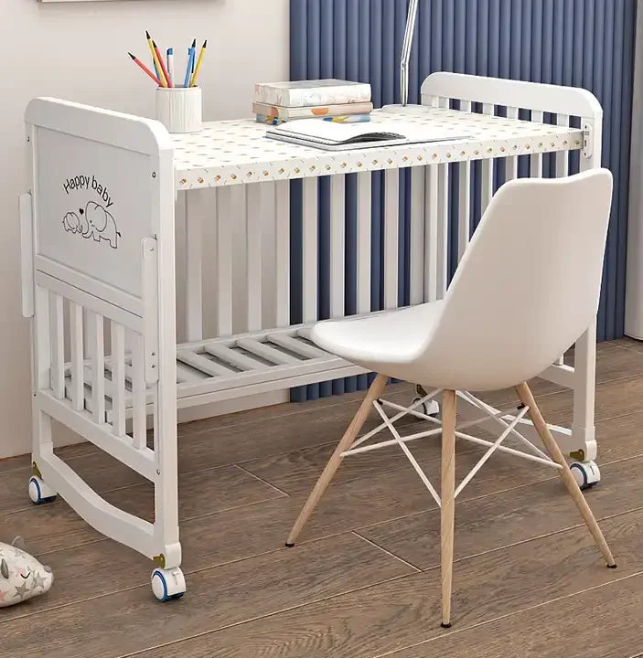 European Style 6-in-1 White Wooden Baby Crib