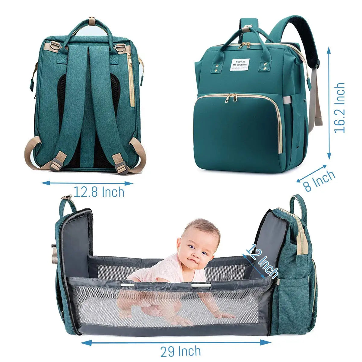 All-In-One 3-in-1 Diaper Bag Backpack with Foldable Baby Bed