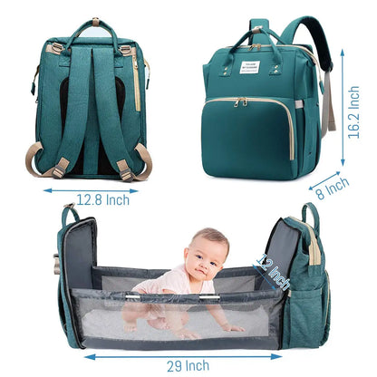 All-In-One 3-in-1 Diaper Bag Backpack with Foldable Baby Bed