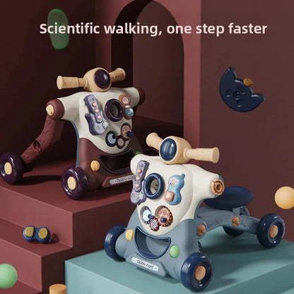 Three-in-One Early Education Baby Walker Stroller Steerable Anti-Tip Multifunctional Toddler Toy Car for Babies Learning to Walk
