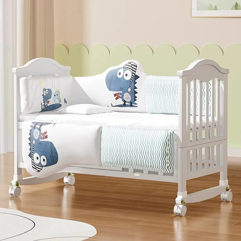 Solid Wood Baby Crib – European Style Movable Newborn Cradle
