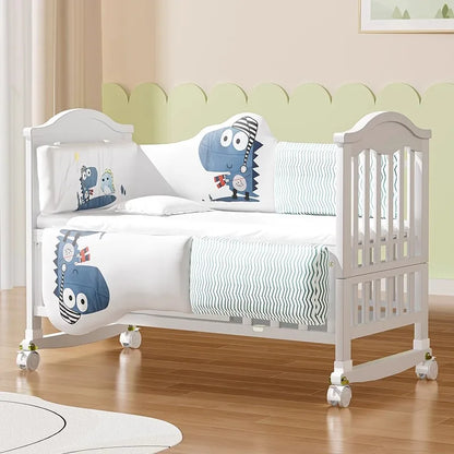 Solid Wood Baby Crib – European Style Movable Newborn Cradle