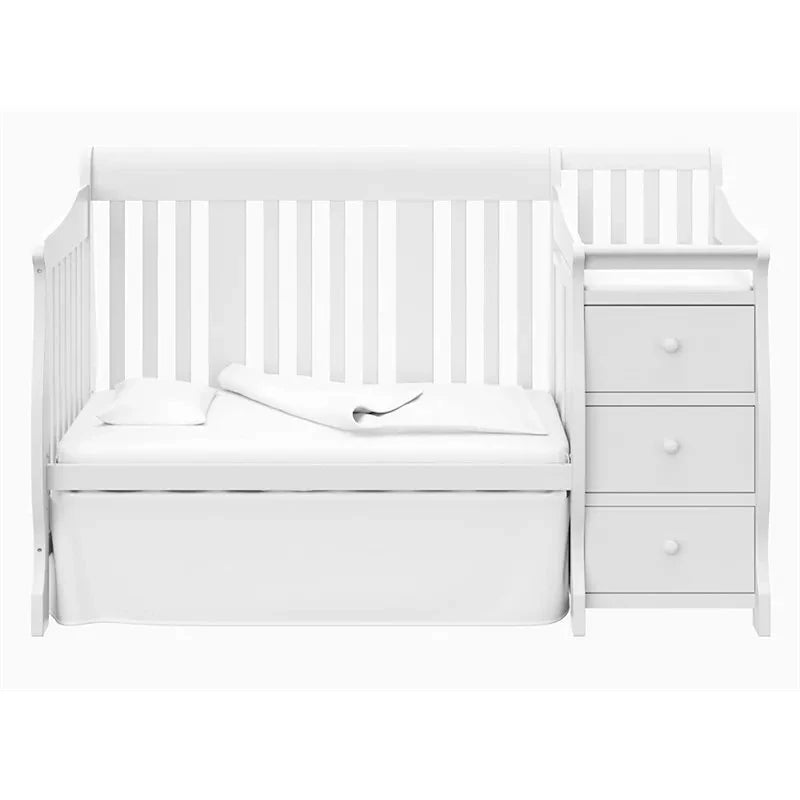 Luxury European Pine Wood Baby Crib with Changing Table & Storage Drawers