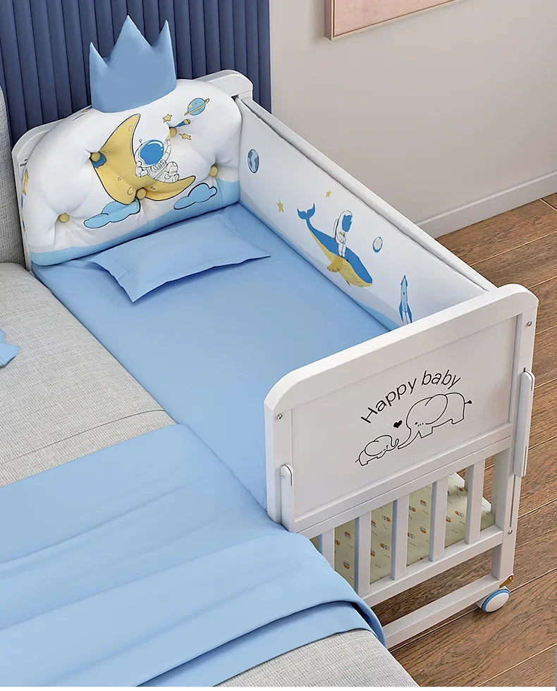 European Style 6-in-1 White Wooden Baby Crib