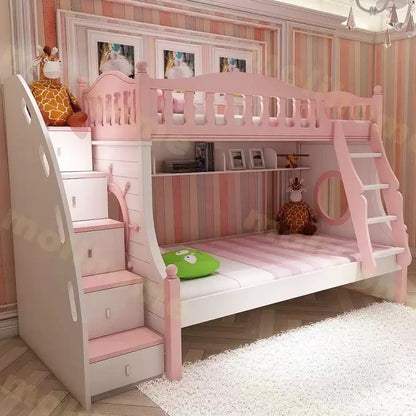 Solid Wood Full Over Twin & Twin Bunk Bed with Built-In Storage Drawers