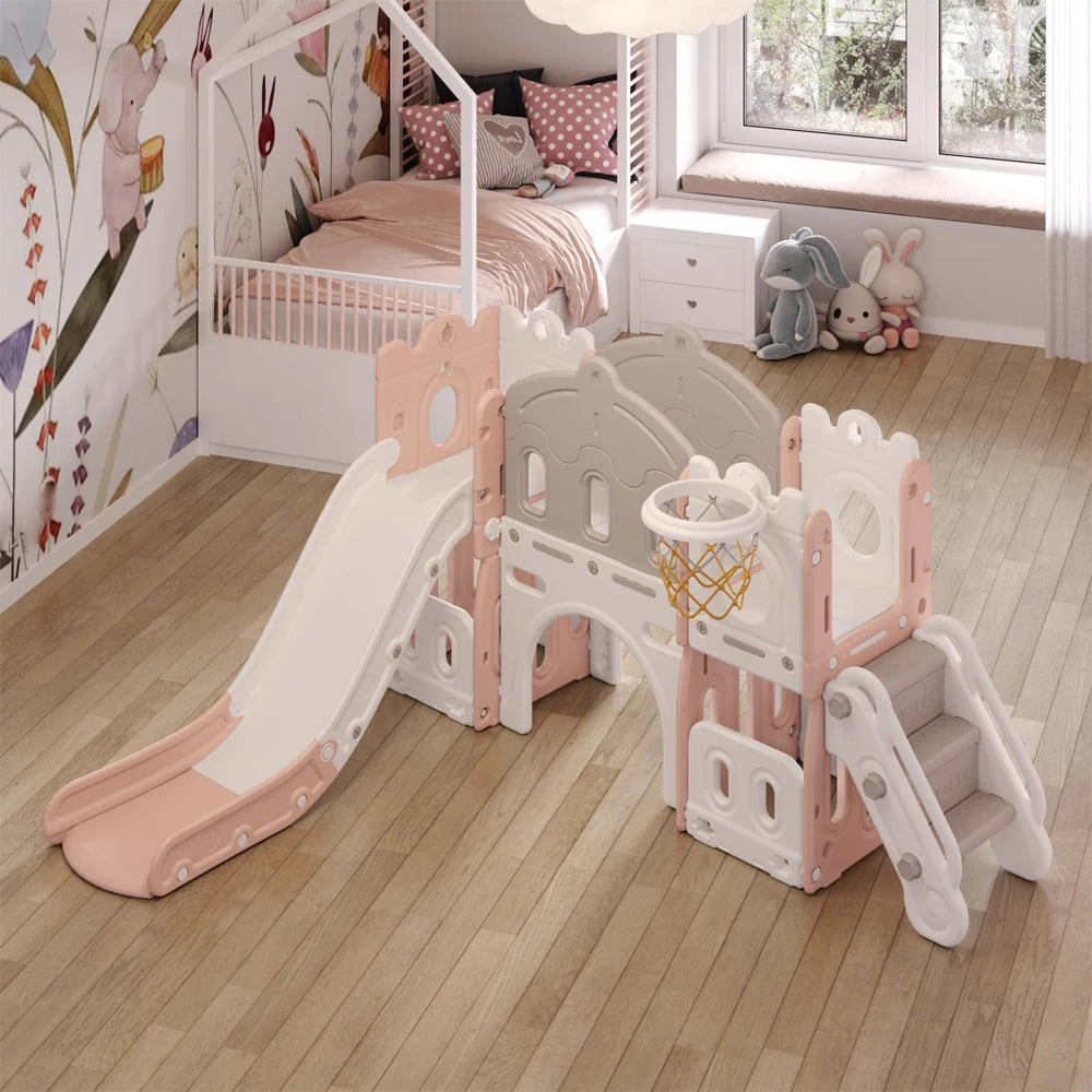 BabyBlush Indoor Kids Playset with Slide & Basketball Hoop