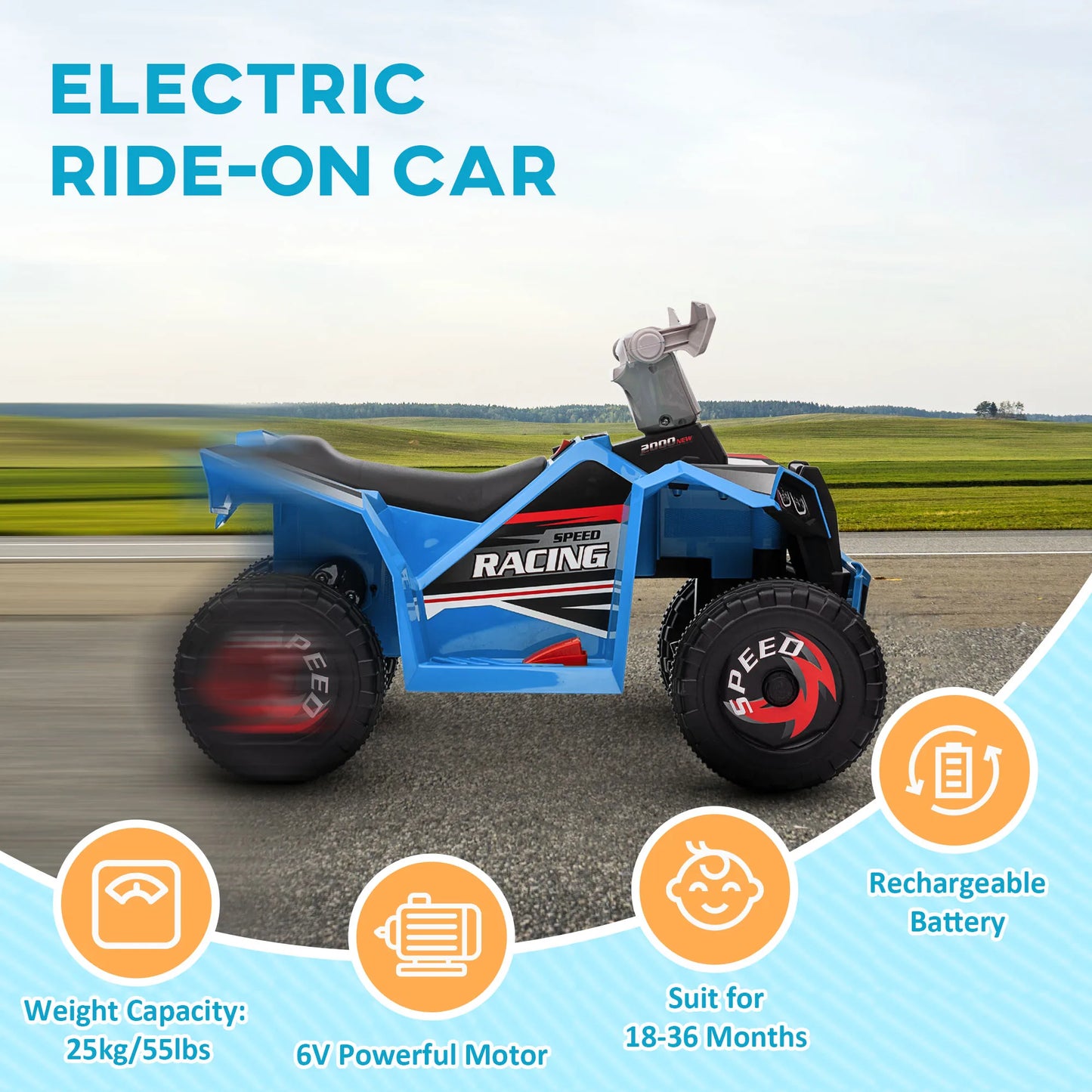 HOMCOM Electric Quad Bike, 6V Kids Ride-On ATV, for Ages 18-36 Months