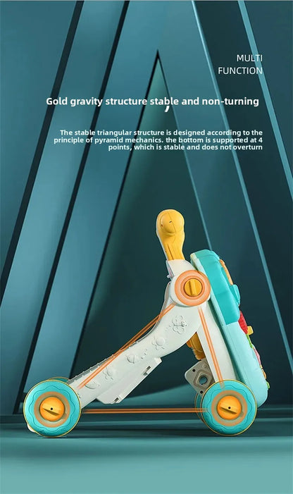 Three-in-One Early Education Baby Walker Stroller Steerable Anti-Tip Multifunctional Toddler Toy Car for Babies Learning to Walk