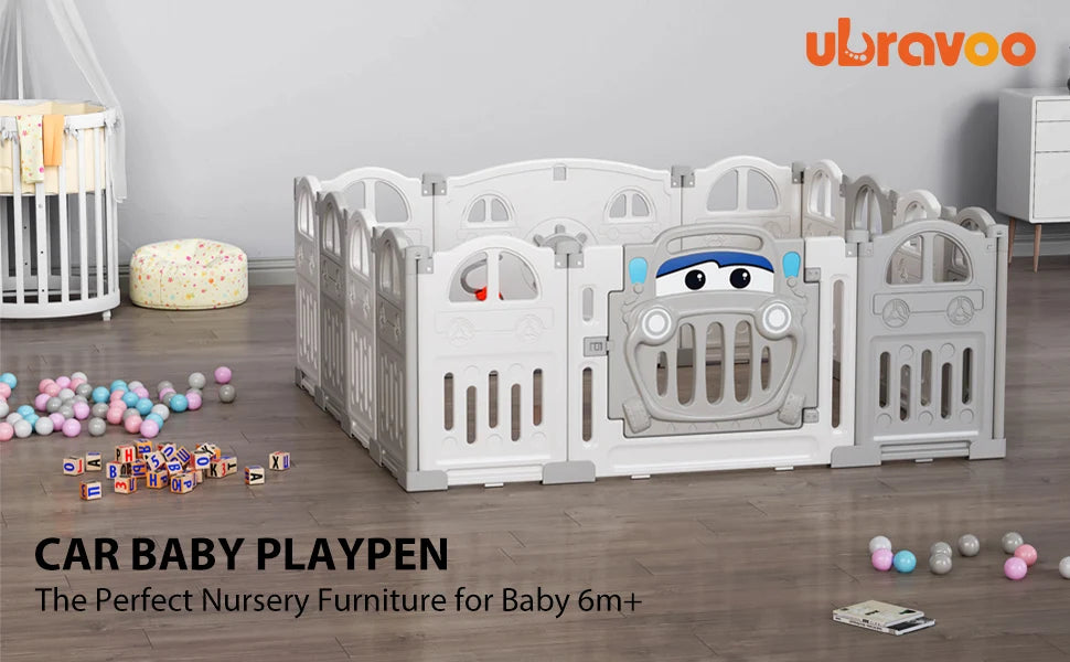 BabyBlush Foldable Baby Playpen with Basketball Hoop & 50 Pit Balls (14 Panel)