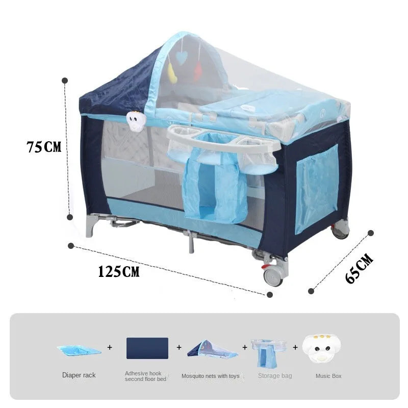 Multifunctional Newborn Baby Crib with Diaper Table & Mosquito Net