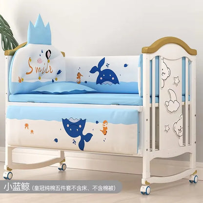1.2m Convertible Wooden Baby Crib with Diaper Table & Mosquito Net