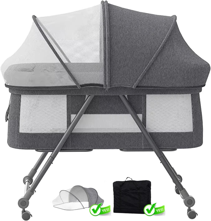 Baby Travel Cot with Mattress & Silent Wheels