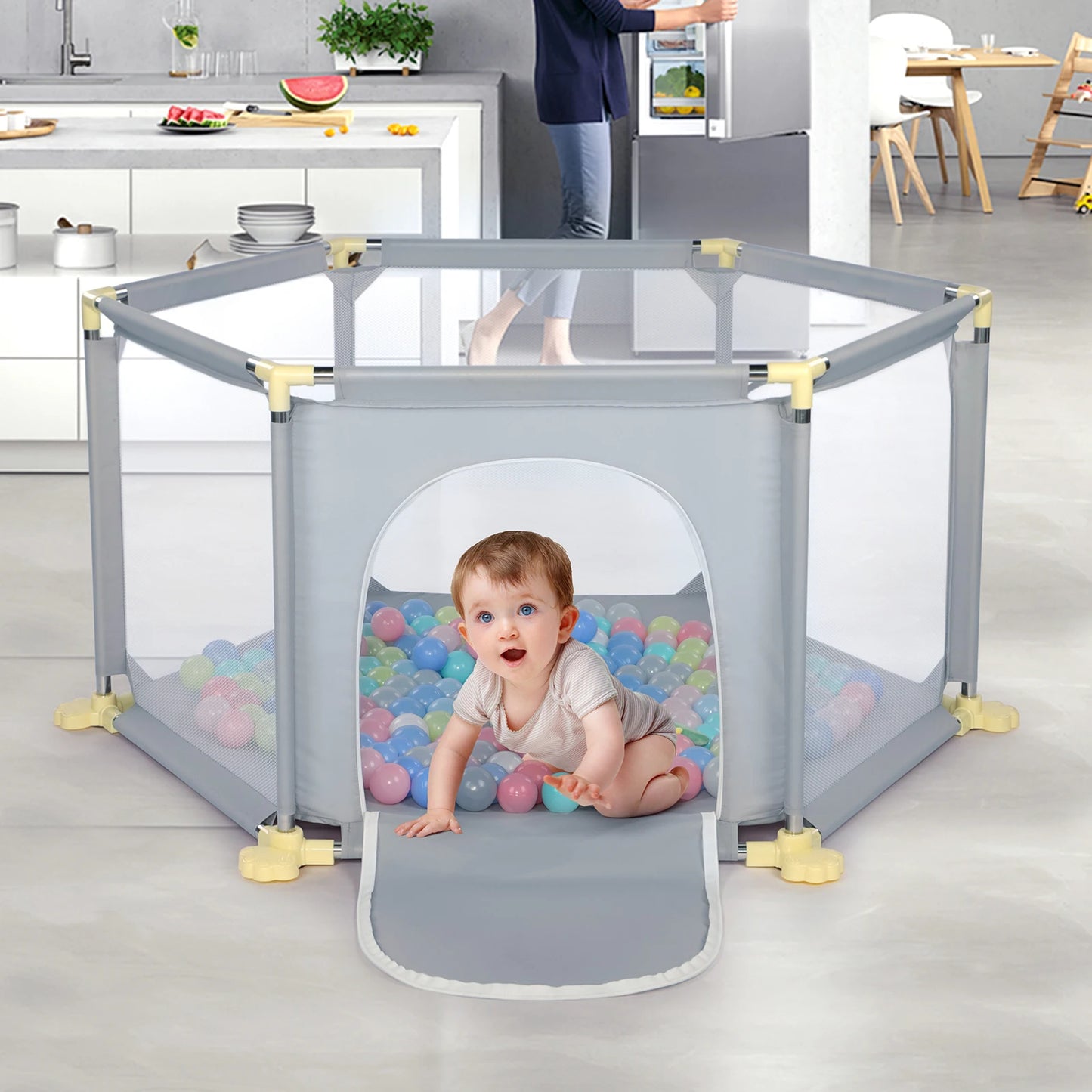 BabyBlush 6-Panel Baby Playpen with 30 Play Balls