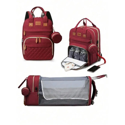 All-In-One 3-in-1 Diaper Bag Backpack with Foldable Baby Bed