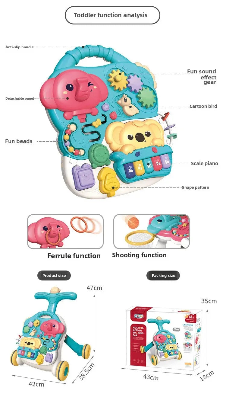 Three-in-One Early Education Baby Walker Stroller Steerable Anti-Tip Multifunctional Toddler Toy Car for Babies Learning to Walk