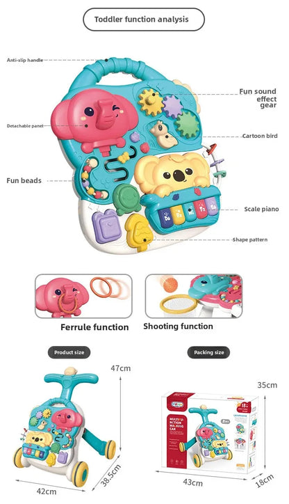 Three-in-One Early Education Baby Walker Stroller Steerable Anti-Tip Multifunctional Toddler Toy Car for Babies Learning to Walk