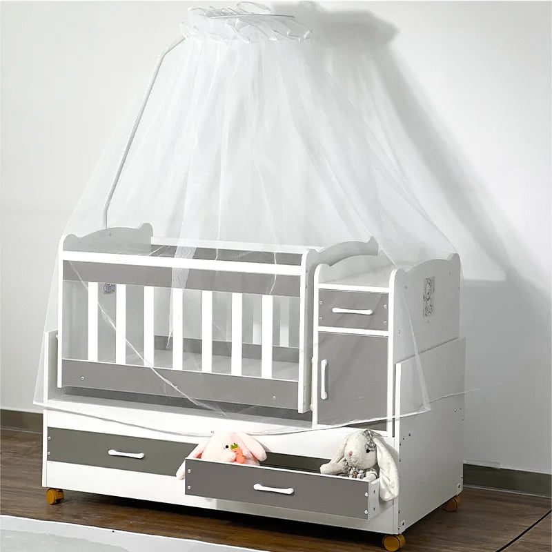 Modern Solid Pine Convertible Baby Crib with Storage Drawers
