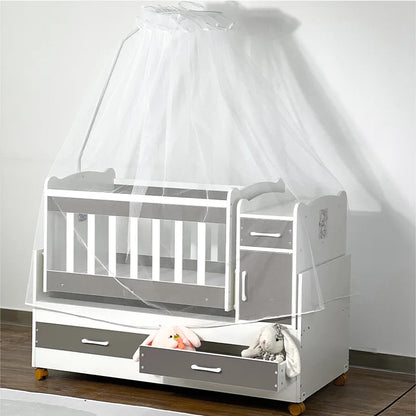 Modern Solid Pine Convertible Baby Crib with Storage Drawers