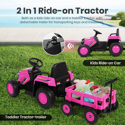 12V Kids Electric Tractor Ride-On with Detachable Trailer