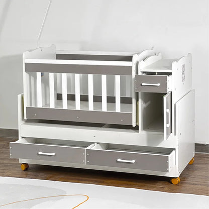 Modern Solid Pine Convertible Baby Crib with Storage Drawers