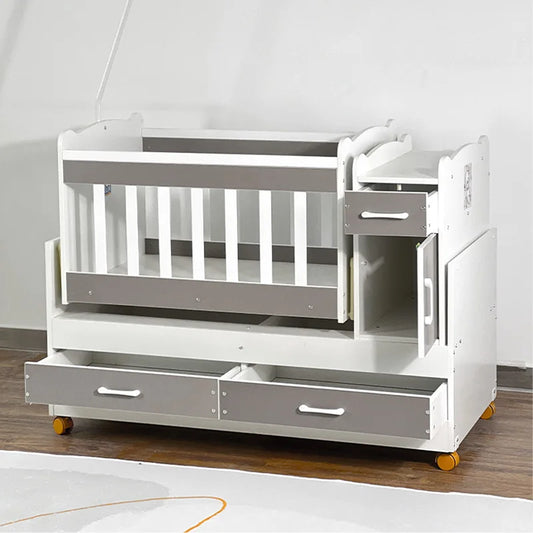 Modern Solid Pine Convertible Baby Crib with Storage Drawers