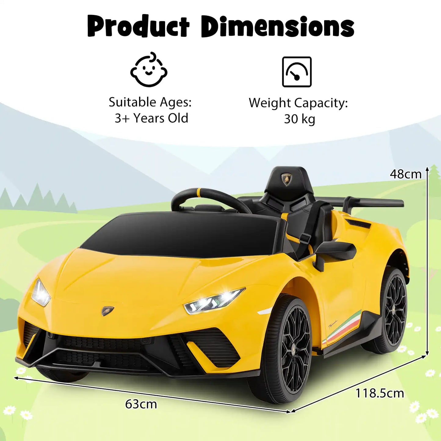 Licensed Lamborghini 12V Kids Electric Ride-On Car – Yellow