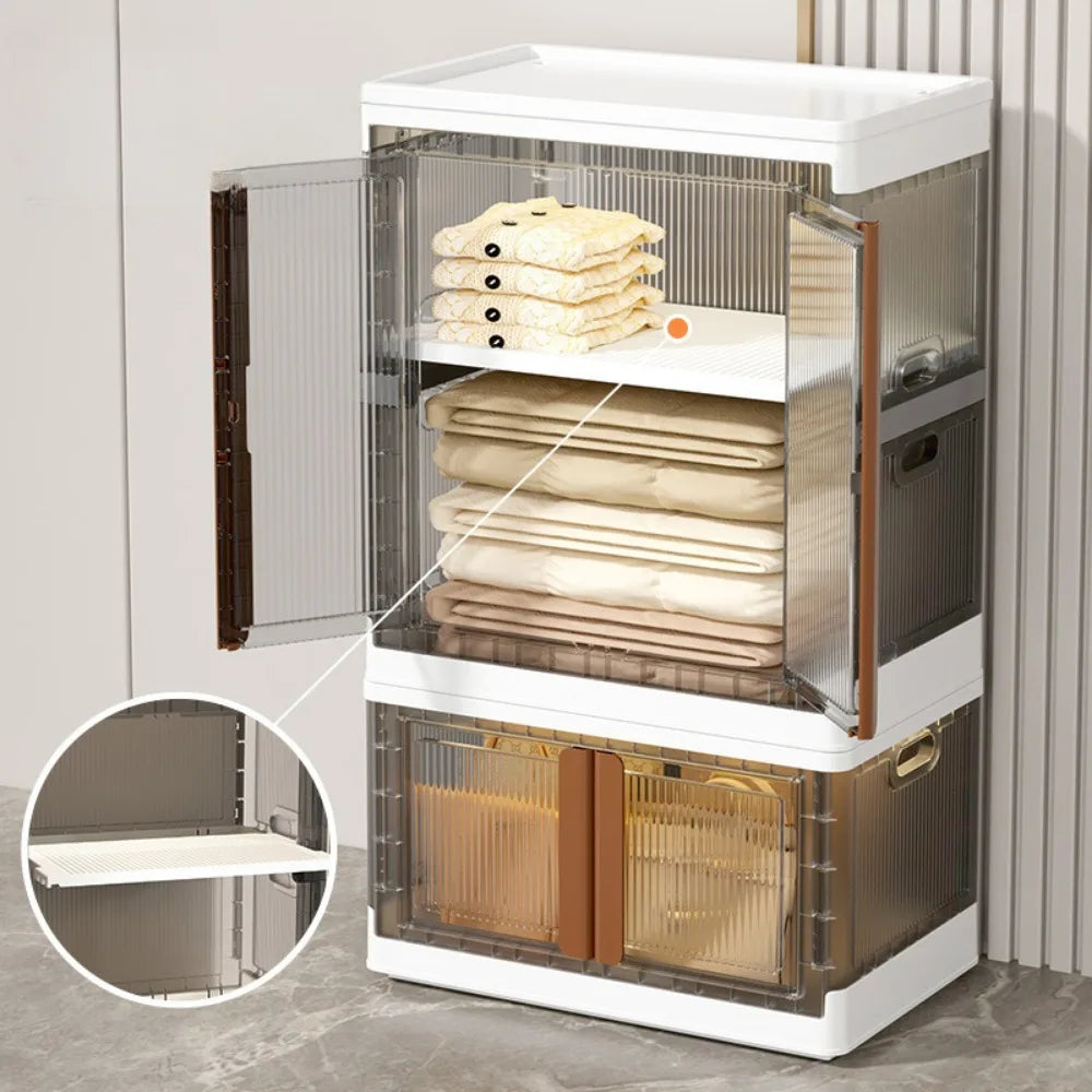 Folding Wardrobe Storage Cabinet Installation Free Movable Transparent Kids Clothing Organization Simple Foldable Closet Cabinet