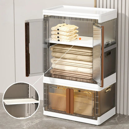 Folding Wardrobe Storage Cabinet Installation Free Movable Transparent Kids Clothing Organization Simple Foldable Closet Cabinet